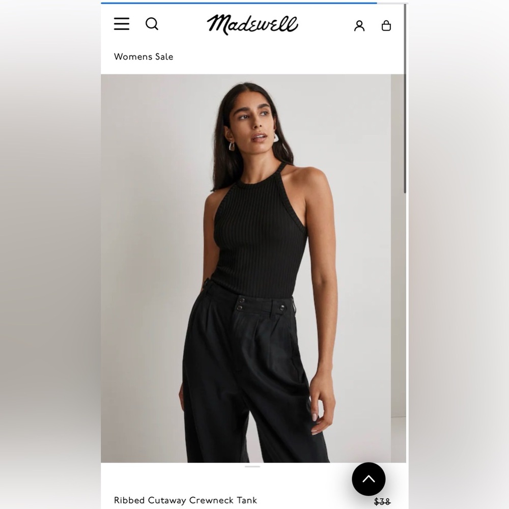 NWT: Madewell Ribbed Cutaway Crewneck Tank, Large Black ribbed